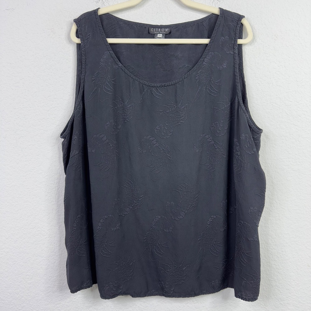 Citron Santa‎ Monica Shirt Women 3X Black Silk Embroidered Boho Lagom Luxury